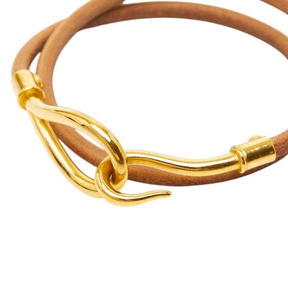 Hermes Jumbo 2 Bracelet Choker Brown Gold Plated Leather 1- — view 3