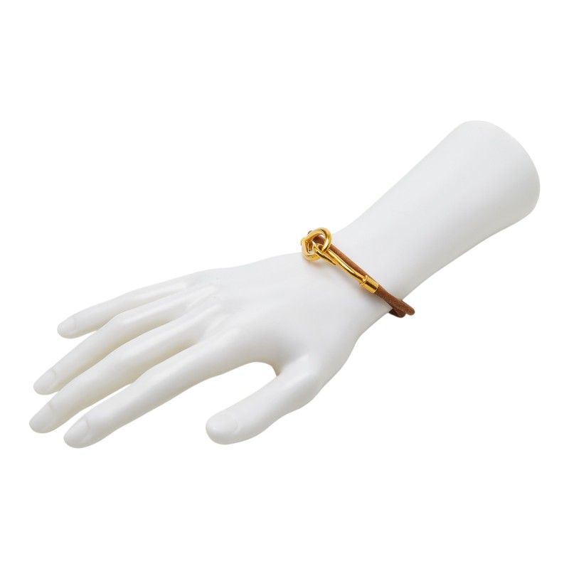 Hermes Jumbo 2 Bracelet Choker Brown Gold Plated Leather 1- — view 6