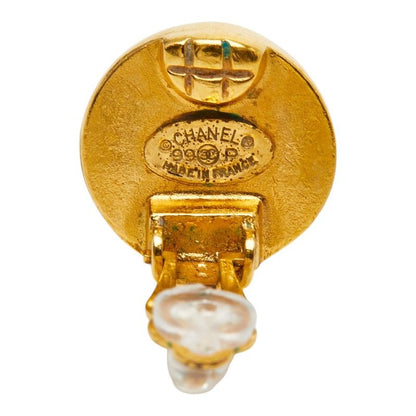 Chanel CC Logo Gripoix Earrings Gold Red Plated — view 4