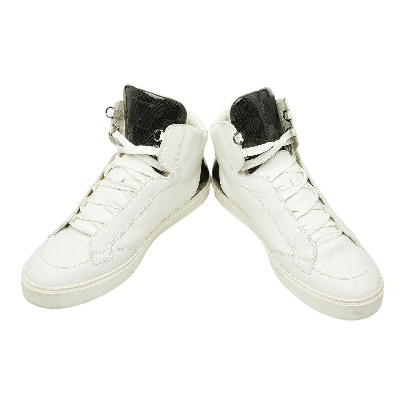 Louis Vuitton Damier Middle Cut Sneakers 9.5 White Black Leather — view 4