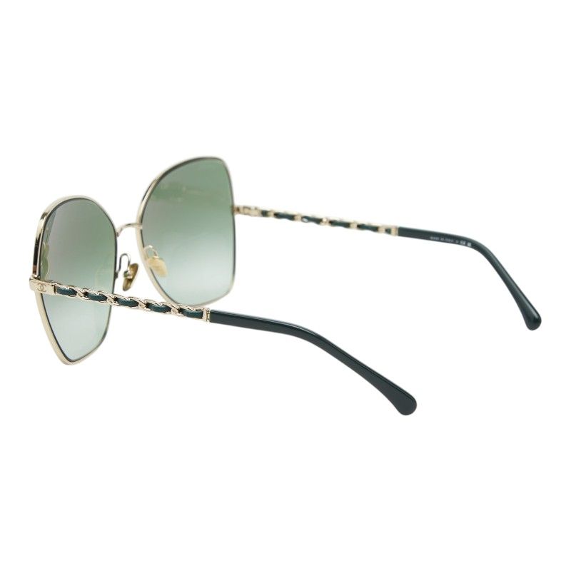 Chanel CC Logo Butterfly Sunglasses Green Gold Plated Leather 1- Eyewear — view 2