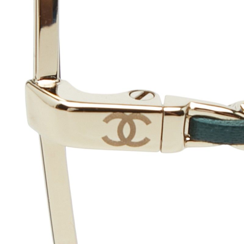 Chanel CC Logo Butterfly Sunglasses Green Gold Plated Leather 1- Eyewear — view 5