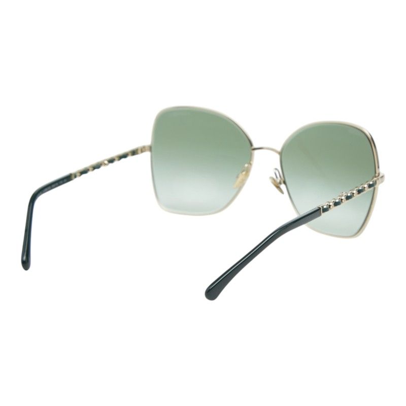 Chanel CC Logo Butterfly Sunglasses Green Gold Plated Leather 1- Eyewear — view 3