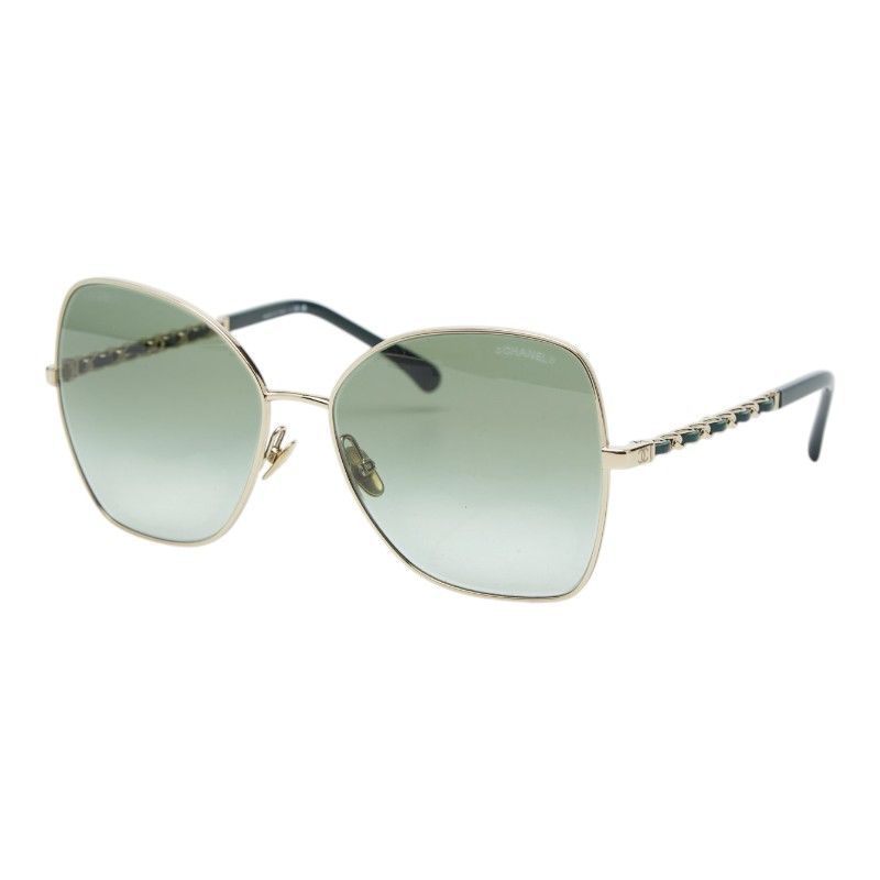 Chanel CC Logo Butterfly Sunglasses Green Gold Plated Leather 1- Eyewear