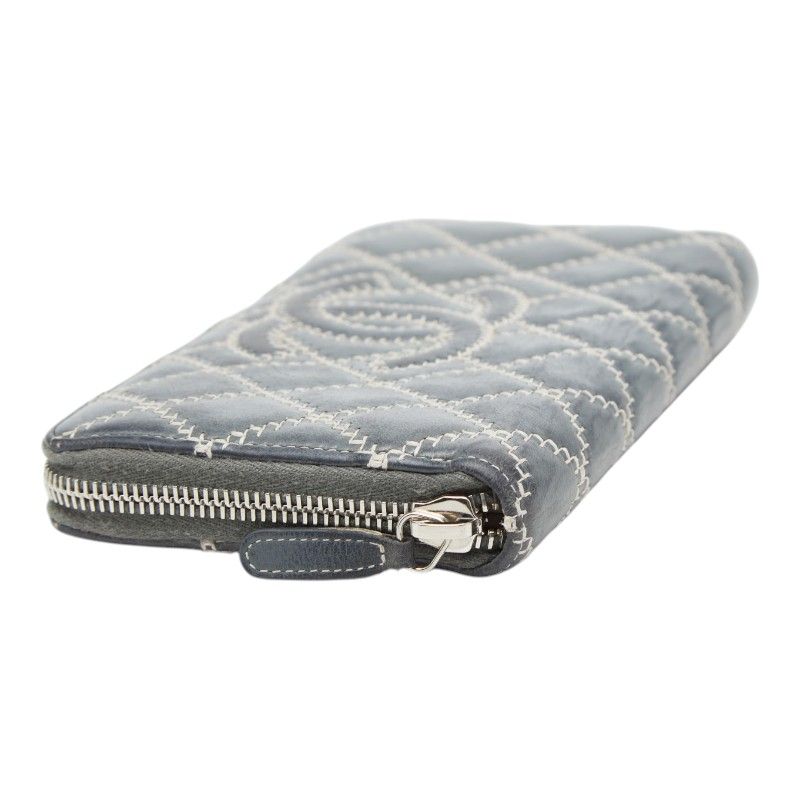 Chanel CC Logo Ultra Stitch Round Zip Wallet Gray Lambskin — view 5