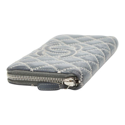 Chanel CC Logo Ultra Stitch Round Zip Wallet Gray Lambskin — view 5