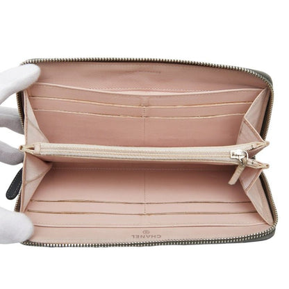 Chanel CC Logo Ultra Stitch Round Zip Wallet Gray Lambskin — view 7