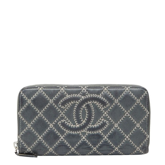 Chanel CC Logo Ultra Stitch Round Zip Wallet Gray Lambskin