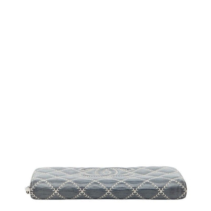 Chanel CC Logo Ultra Stitch Round Zip Wallet Gray Lambskin — view 3