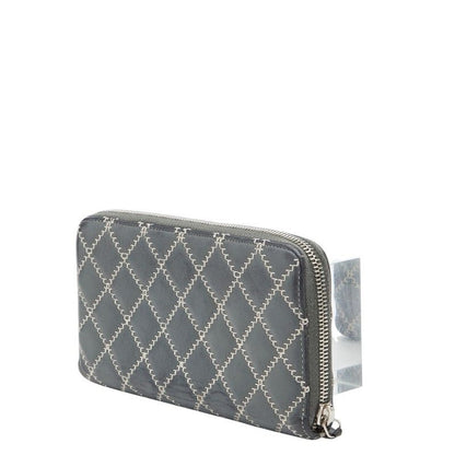 Chanel CC Logo Ultra Stitch Round Zip Wallet Gray Lambskin — view 2