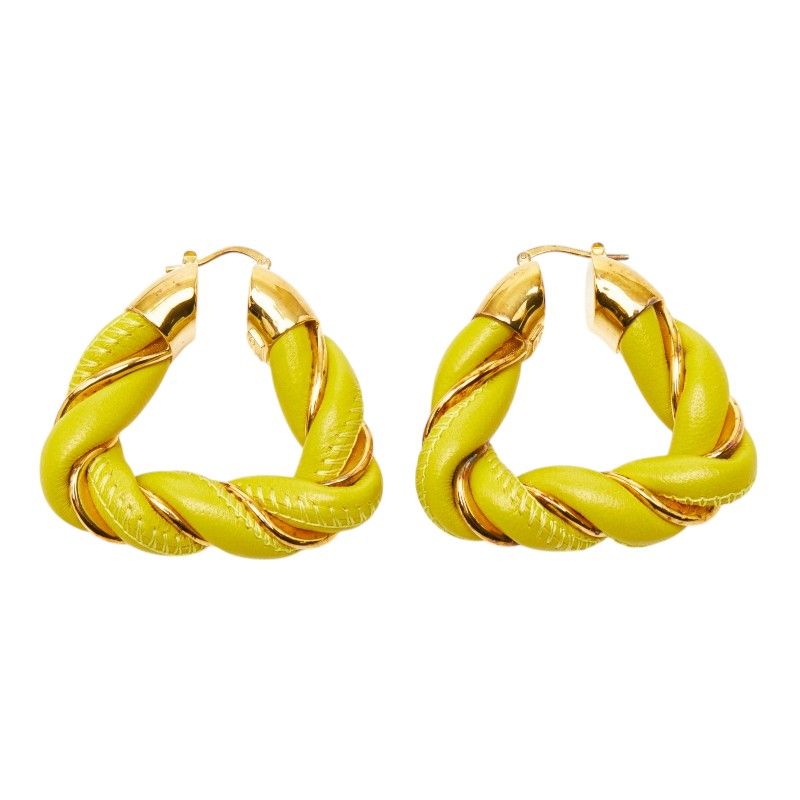 Bottega Veneta Twist Triangle Hoop Earrings Yellow Gold Leather Silver — view 2