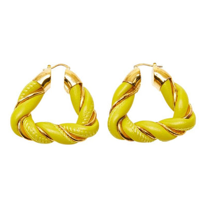 Bottega Veneta Twist Triangle Hoop Earrings Yellow Gold Leather Silver — view 2