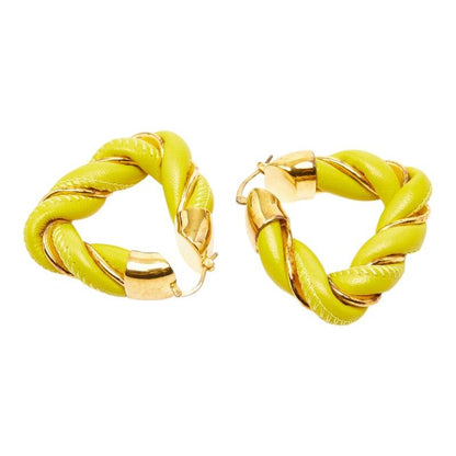 Bottega Veneta Twist Triangle Hoop Earrings Yellow Gold Leather Silver