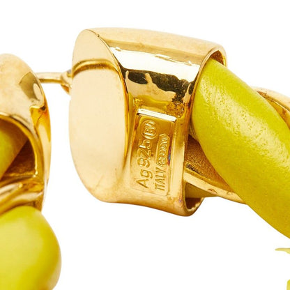 Bottega Veneta Twist Triangle Hoop Earrings Yellow Gold Leather Silver — view 4