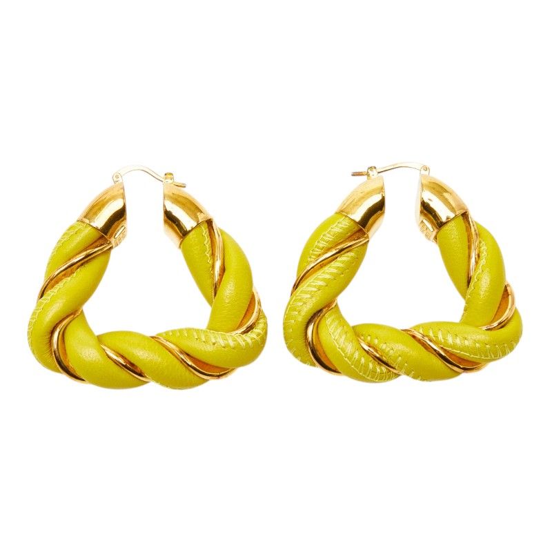 Bottega Veneta Twist Triangle Hoop Earrings Yellow Gold Leather Silver — view 3