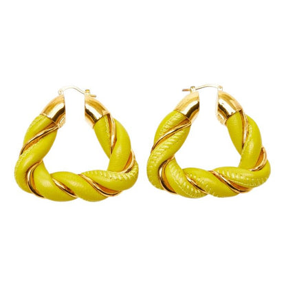 Bottega Veneta Twist Triangle Hoop Earrings Yellow Gold Leather Silver — view 3