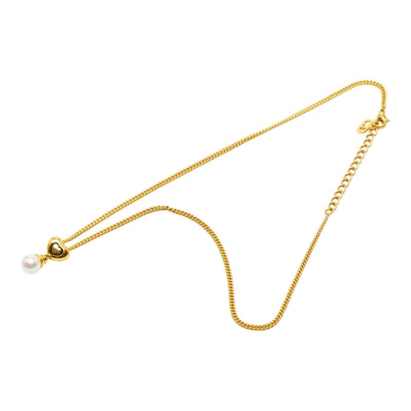 Dior Heart Pendant Necklace Gold Plated Faux Pearl — view 4
