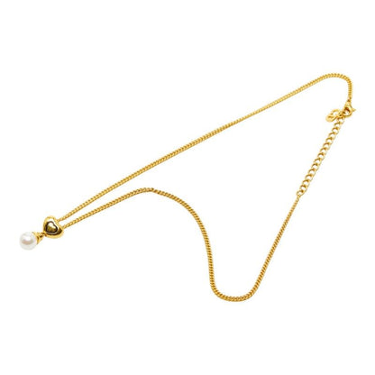 Dior Heart Pendant Necklace Gold Plated Faux Pearl — view 4