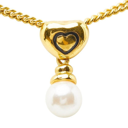 Dior Heart Pendant Necklace Gold Plated Faux Pearl — view 2