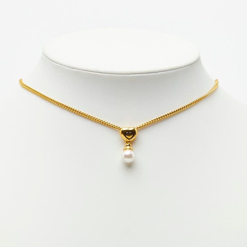 Dior Heart Pendant Necklace Gold Plated Faux Pearl — view 7