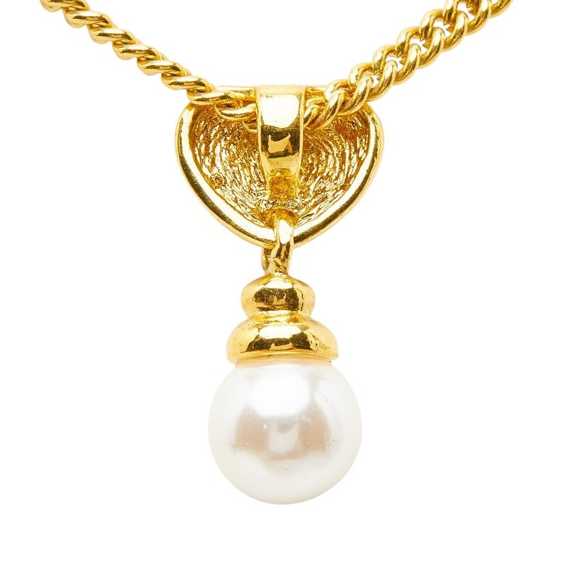 Dior Heart Pendant Necklace Gold Plated Faux Pearl — view 3