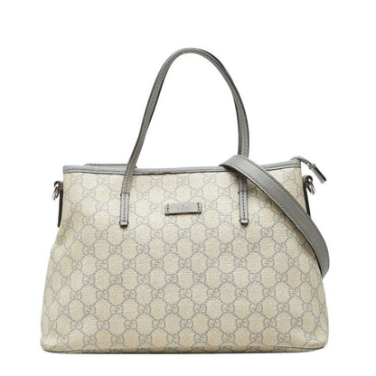 Gucci GG Supreme Tote Shoulder Bag 2-Way Beige Gray Leather