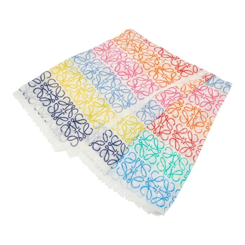 Loewe Anagram Shawl White Multicolor Silk Wool 1- Scarf