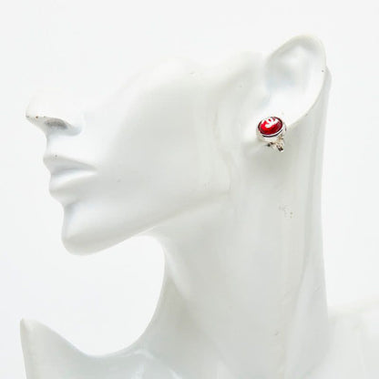 Chanel CC Logo Round Earrings Silver Red Metal — view 5