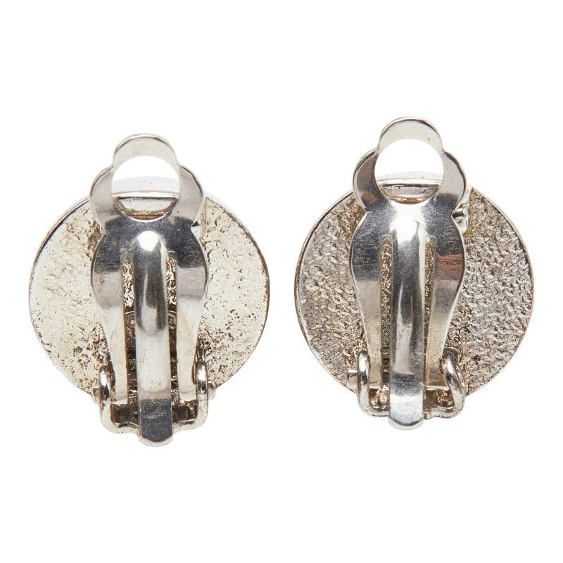 Chanel CC Logo Round Earrings Silver Red Metal — view 3