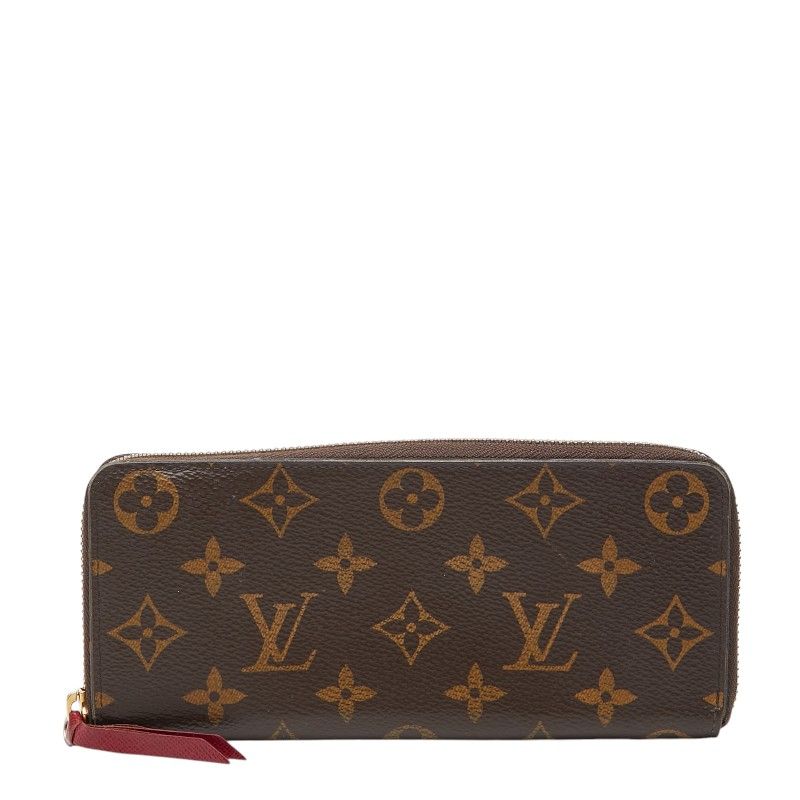 Louis Vuitton Monogram Portefeuille Clemence Zip Around Wallet Brown Fuchsia