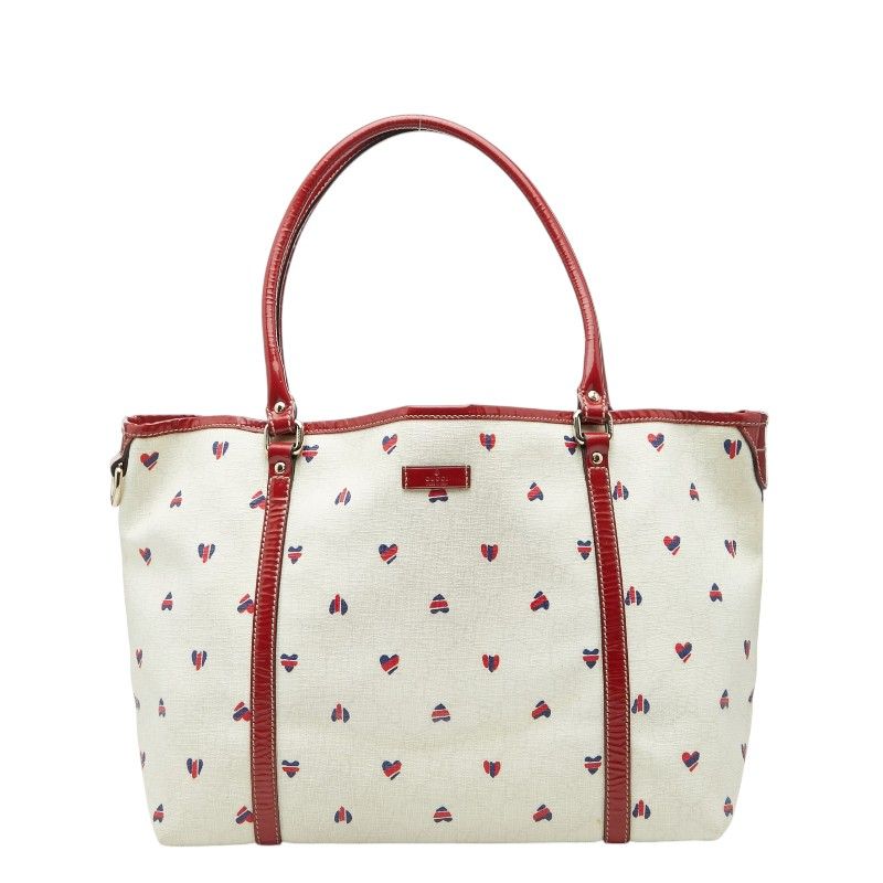 Gucci GG Supreme Heart Tote White Red Blue Patent Leather