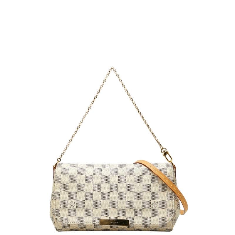 Louis Vuitton Damier Azur Favorite MM Chain 2-Way Shoulder Bag White Leather
