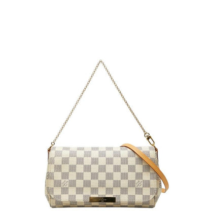 Louis Vuitton Damier Azur Favorite MM Chain 2-Way Shoulder Bag White Leather
