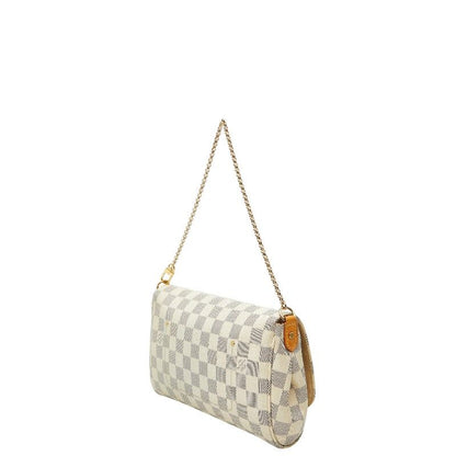 Louis Vuitton Damier Azur Favorite MM Chain 2-Way Shoulder Bag White Leather — view 2