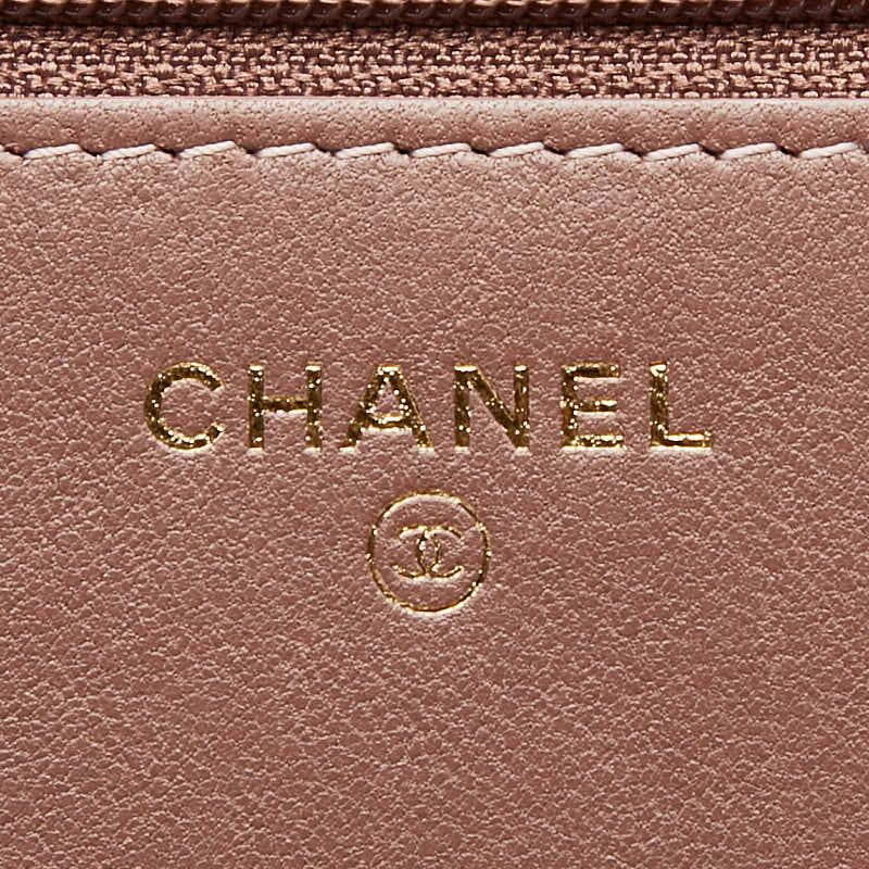 Chanel CC Logo Chain Wallet Shoulder Bag Gray Pink Leather — view 9
