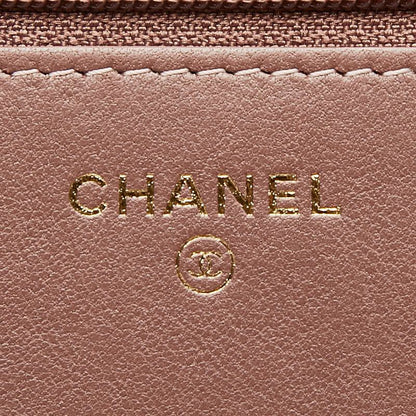 Chanel CC Logo Chain Wallet Shoulder Bag Gray Pink Leather — view 9