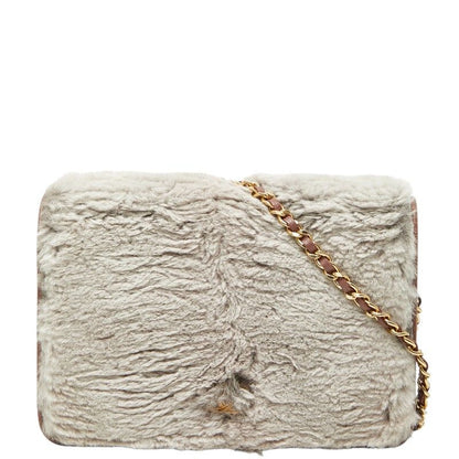 Chanel CC Logo Chain Wallet Shoulder Bag Gray Pink Leather