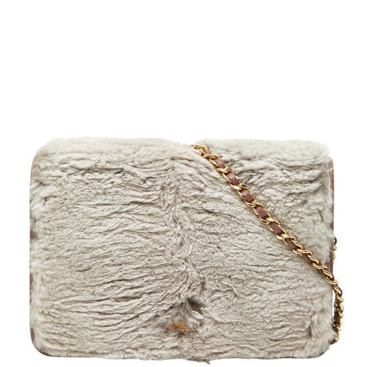 Chanel CC Logo Chain Wallet Shoulder Bag Gray Pink Leather