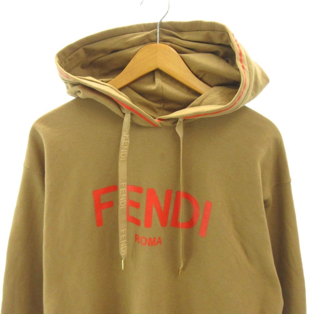 Fendi Pullover Hoodie Logo Print Line S Brown — view 3