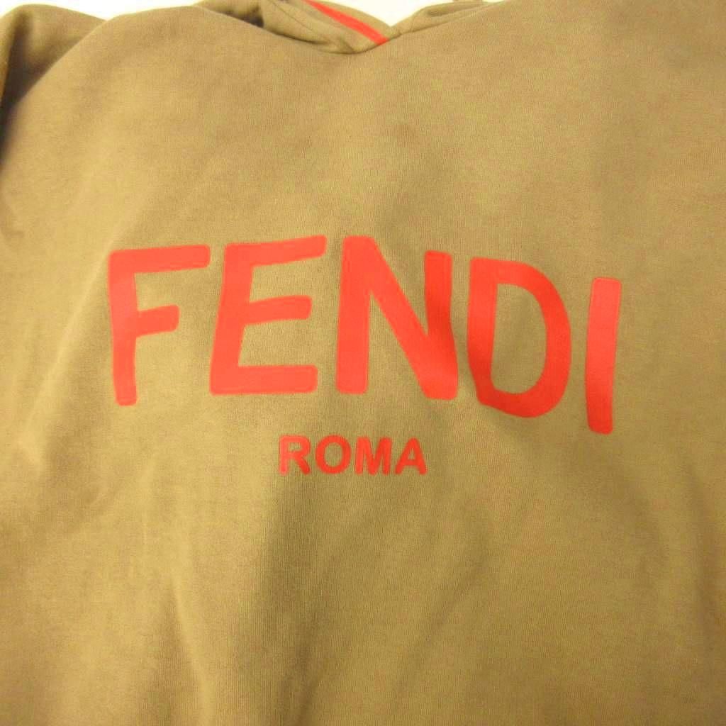 Fendi Pullover Hoodie Logo Print Line S Brown — view 4
