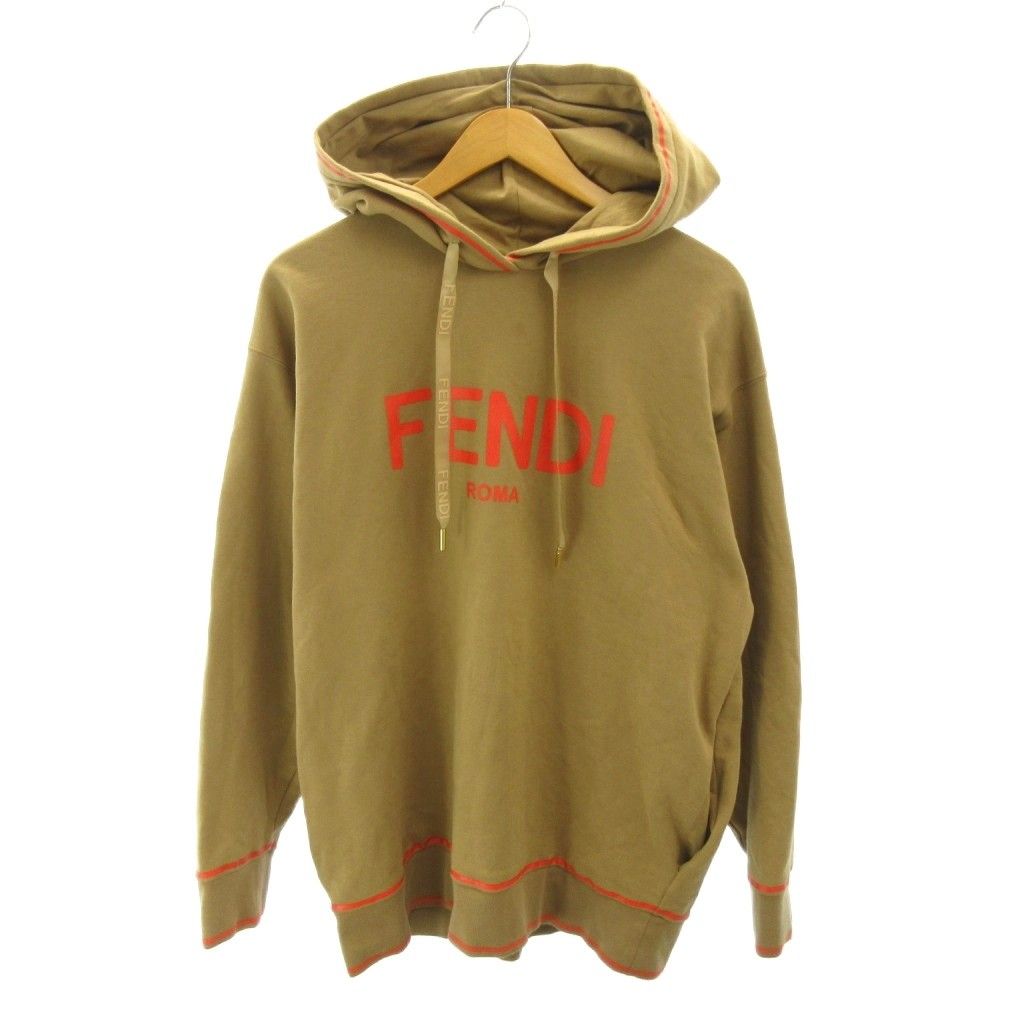 Fendi Pullover Hoodie Logo Print Line S Brown