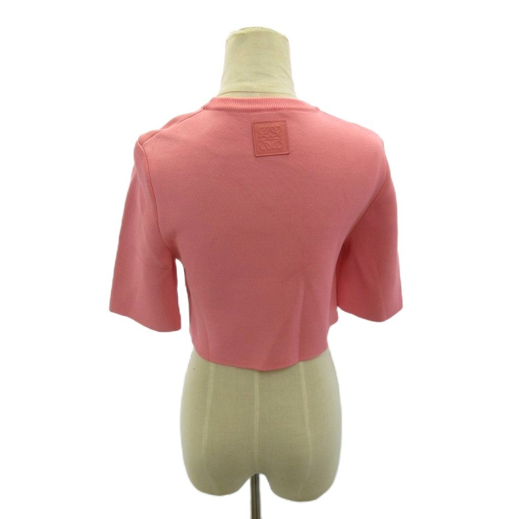 Loewe Cropped Knit Sweater Leather Patch Short Sleeve S Pink — view 2
