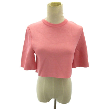 Loewe Cropped Knit Sweater Leather Patch Short Sleeve S Pink