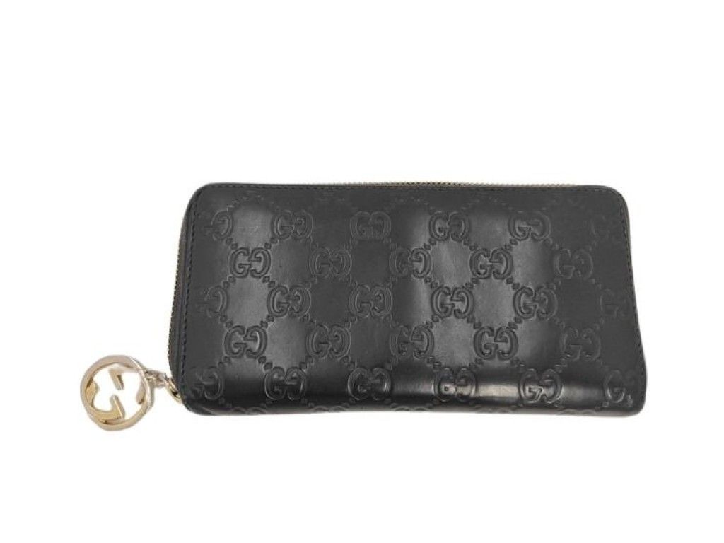 Gucci Wallet Guccissima Black Leather Zip Around Gold