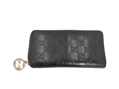 Gucci Wallet Guccissima Black Leather Zip Around Gold