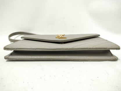 Saint Laurent Yves Chain Wallet Cassandra Gray Leather Stitch Gold — view 3