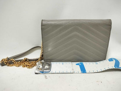 Saint Laurent Yves Chain Wallet Cassandra Gray Leather Stitch Gold — view 2