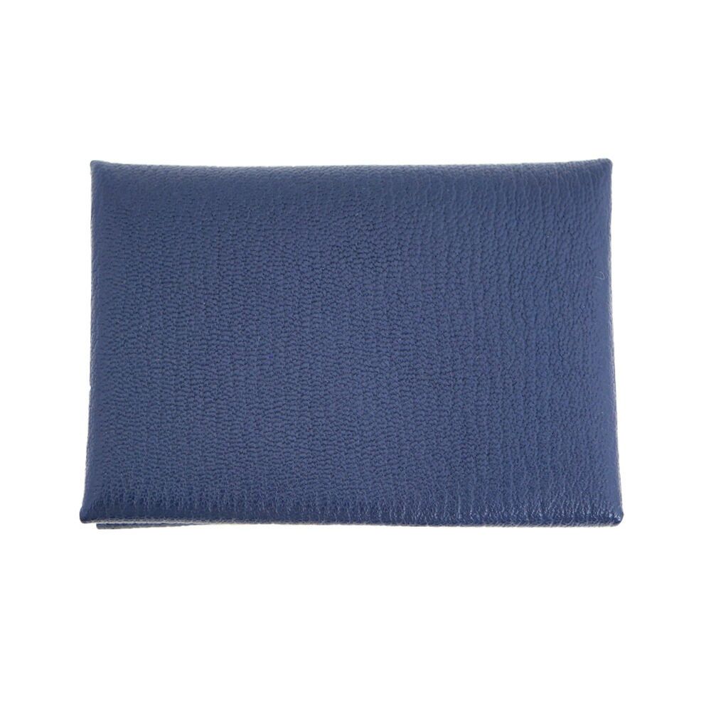 Hermes Calvi Duo Blue Navy Card Case Chevre Coin