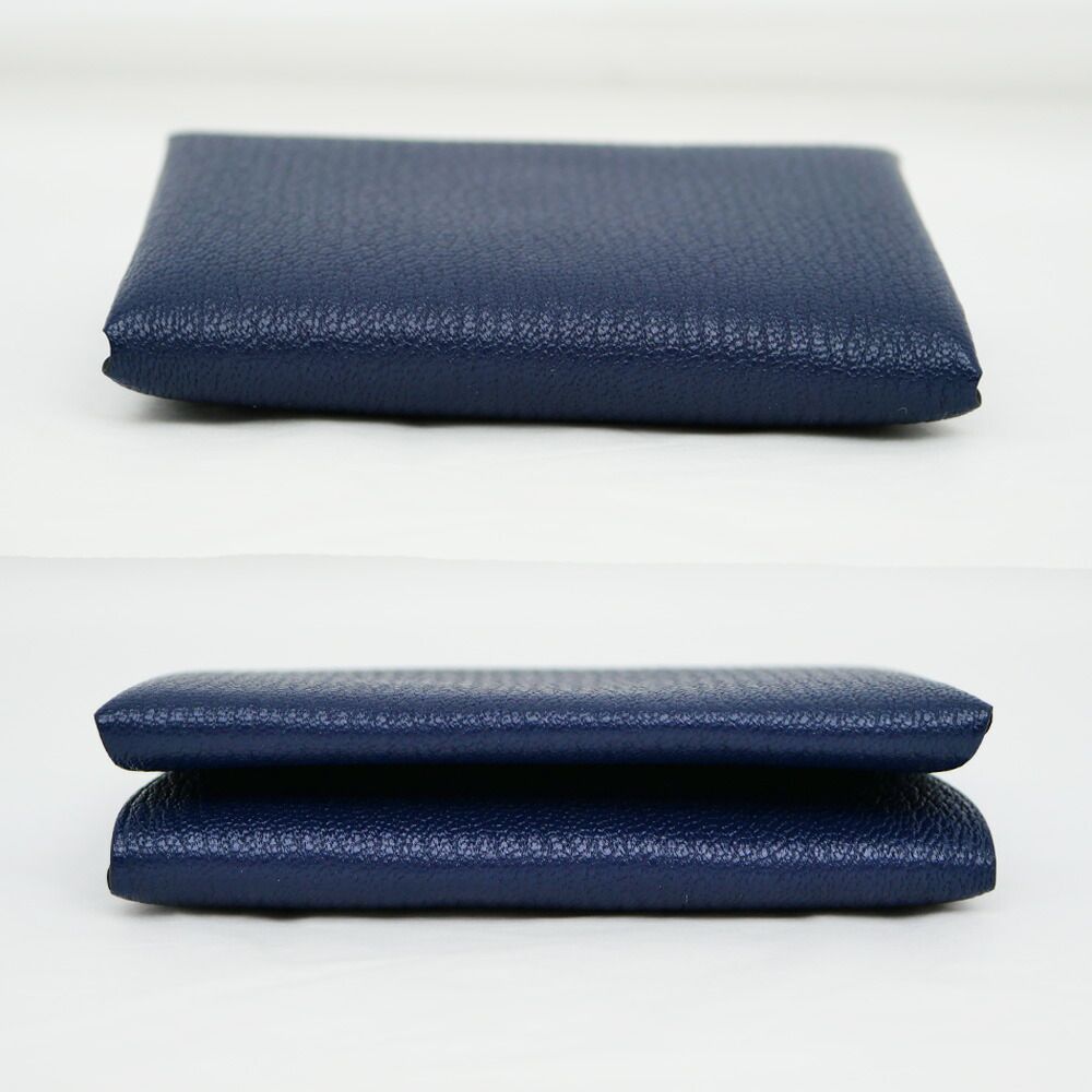 Hermes Calvi Duo Blue Navy Card Case Chevre Coin — view 3