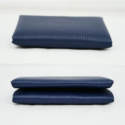 Hermes Calvi Duo Blue Navy Card Case Chevre Coin — view 3